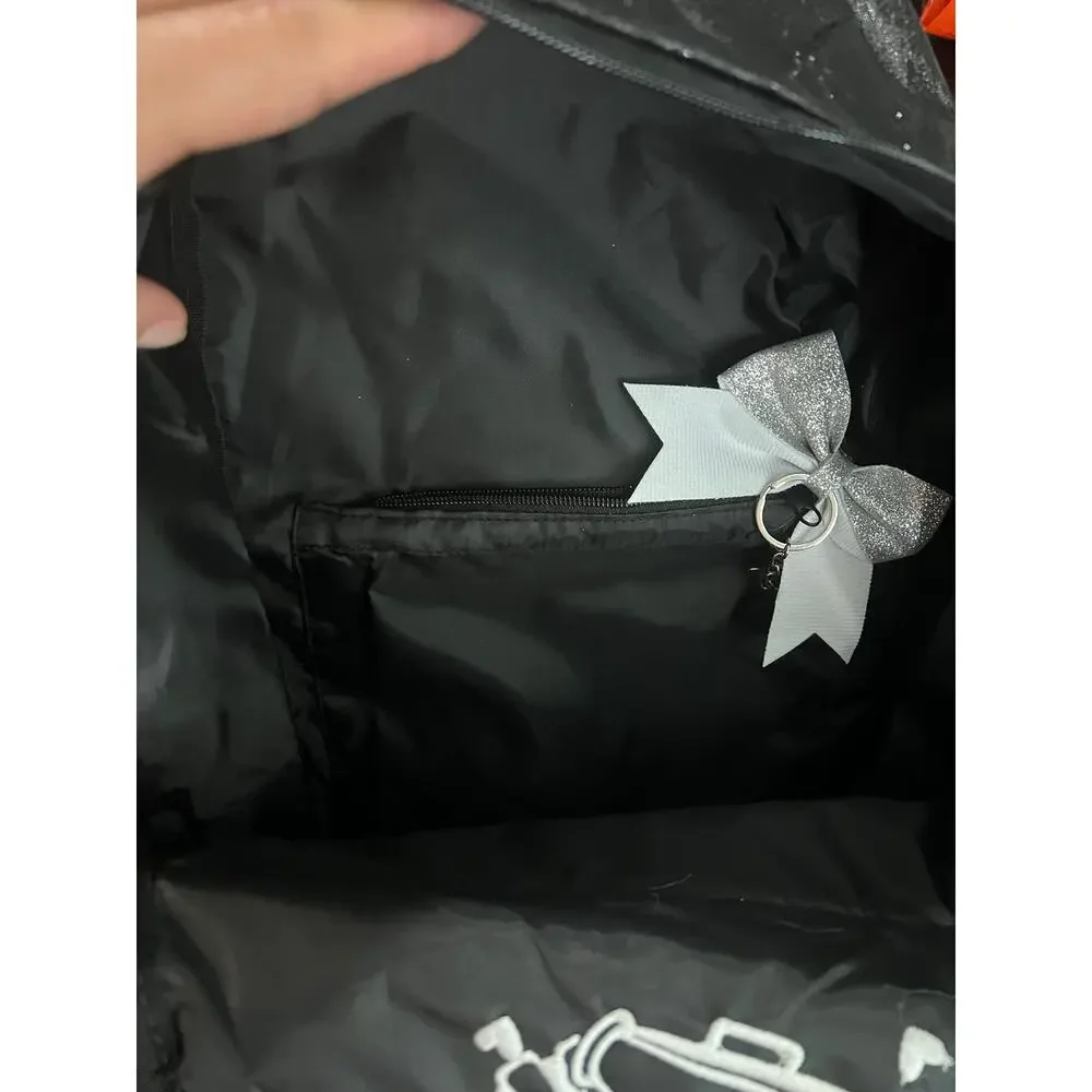 New Black Glitter Cheer Coach Backpack Megaphone Embroidered Pom Pom Keychain